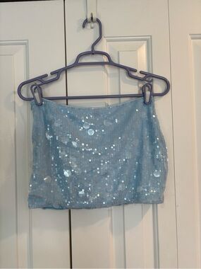 Light Blue Sequin Mini Skirt | Size XS
